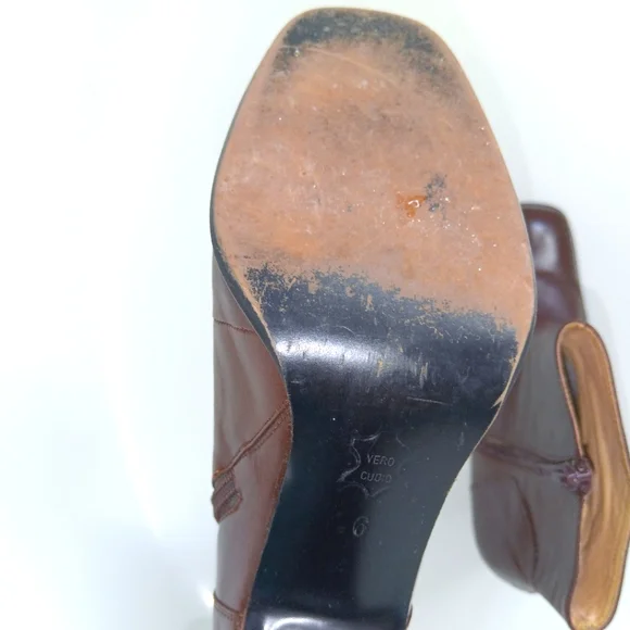 3.5" Heels Brown Real-Leather Ankle Zipper Boots - Picture 14 of 16